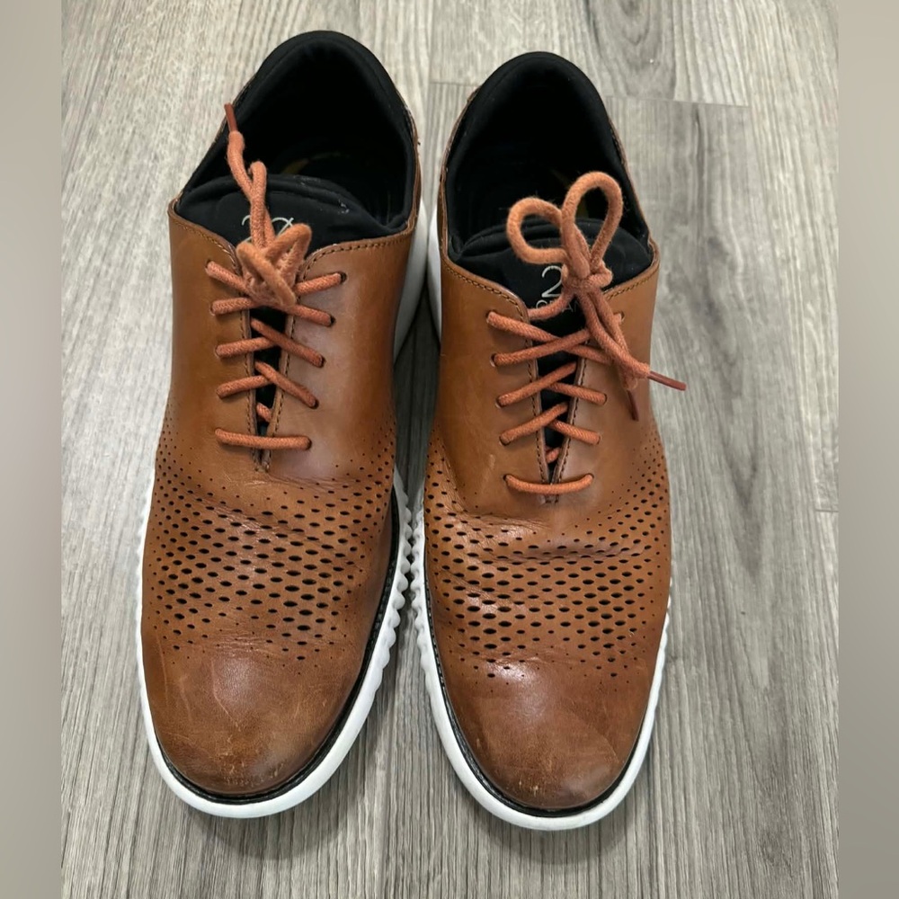 Cole Haan Tan Leather Perforated Oxfords